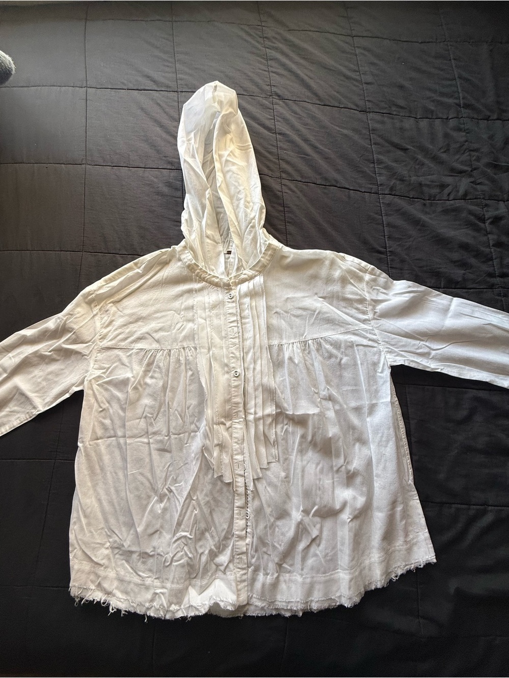 Free People White Hooded Button-Front Peasant Top - Picture 1 of 6